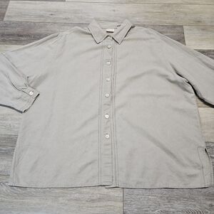 Crossroads Beige Tan Linen Blend Button Up Relaxed Fit Blouse Women's 2X Plus